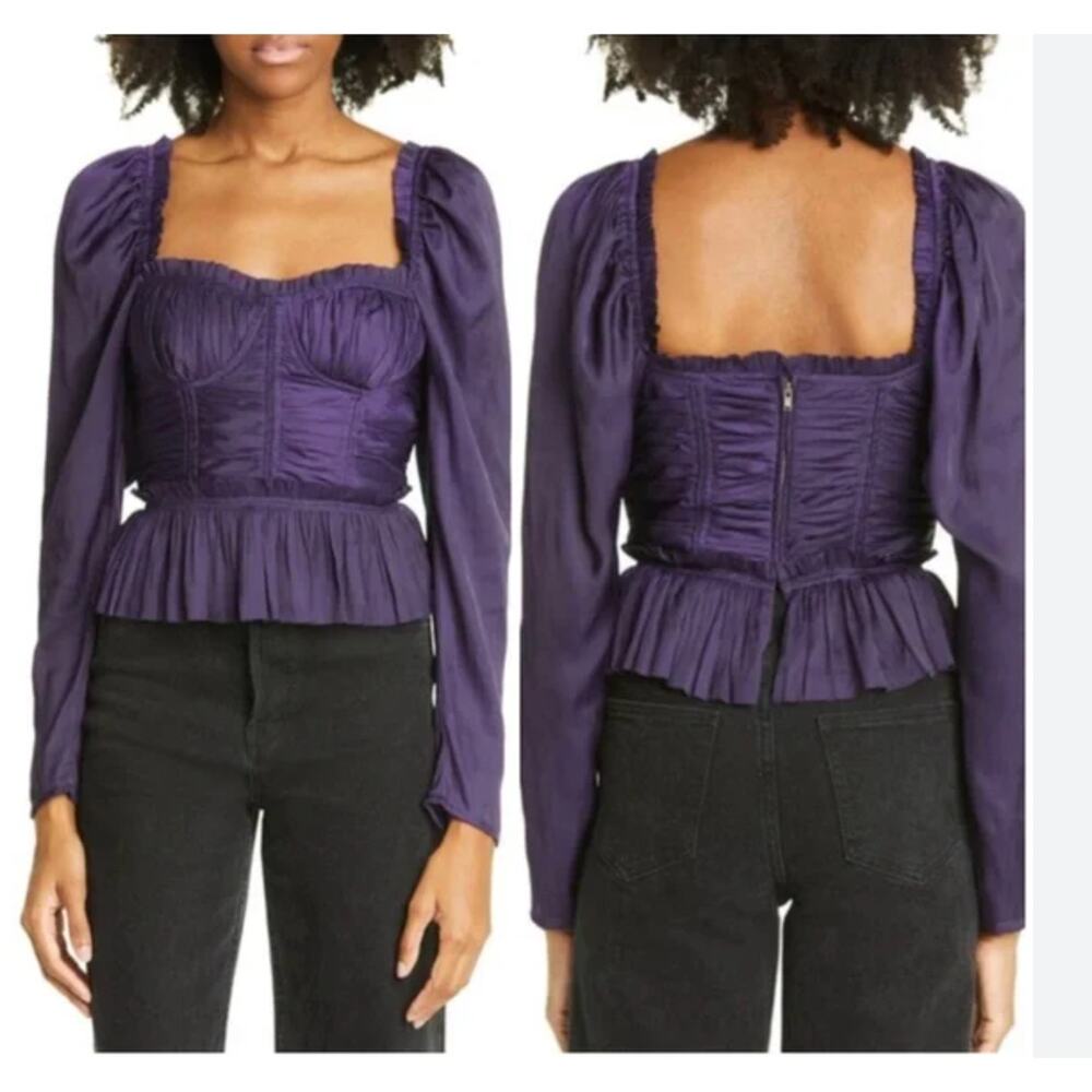 ULLA JOHNSON Mia ruched ruffled satin top sz 6